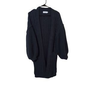 Miracle Women's Chunky Cable Knit Over Sized Balloon Sleeve Long Cardigan Gray L
